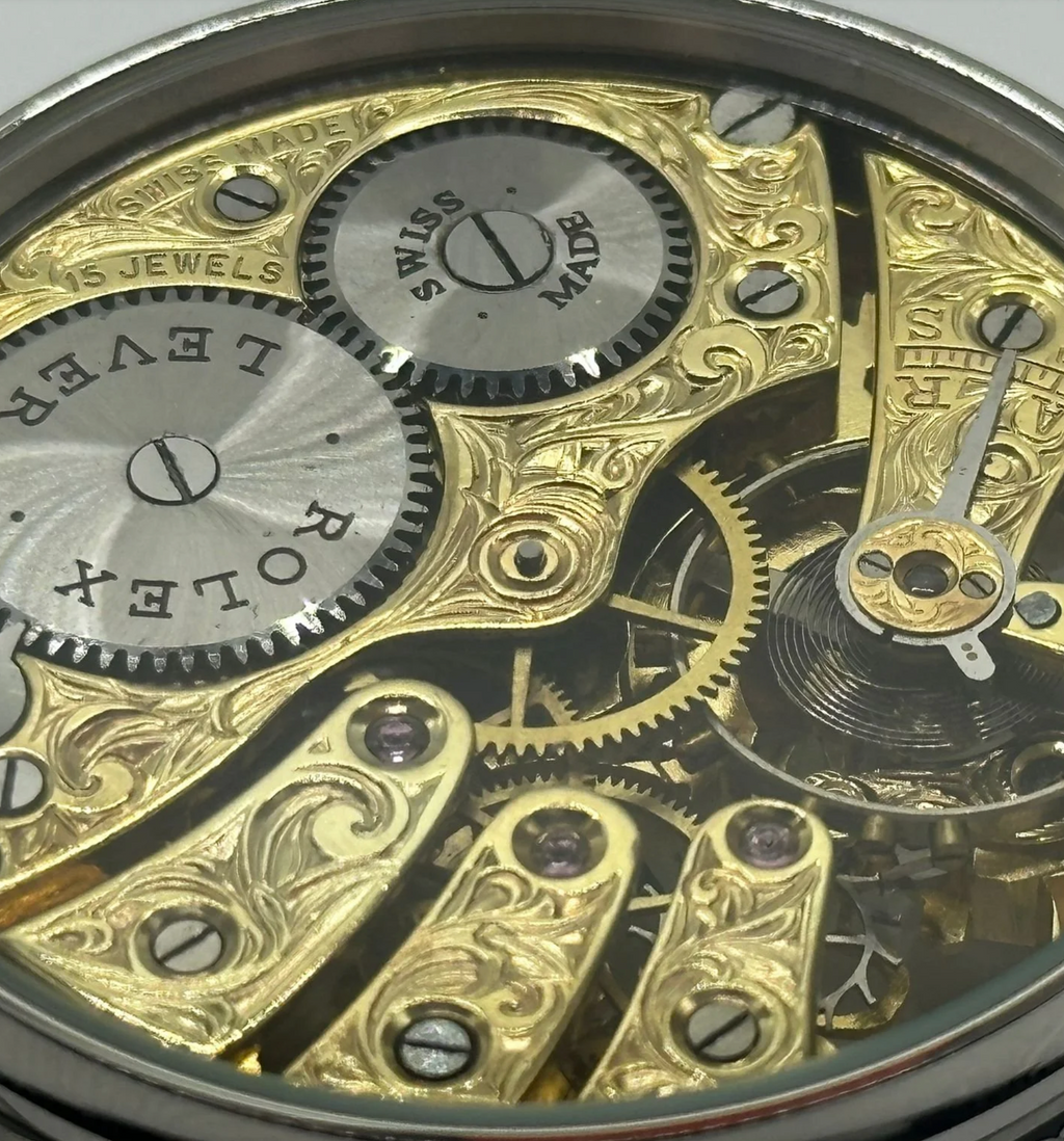Mens 1920s Rolex Lever Wrist Watch, Skeleton Dial With Diamonds and Rubies