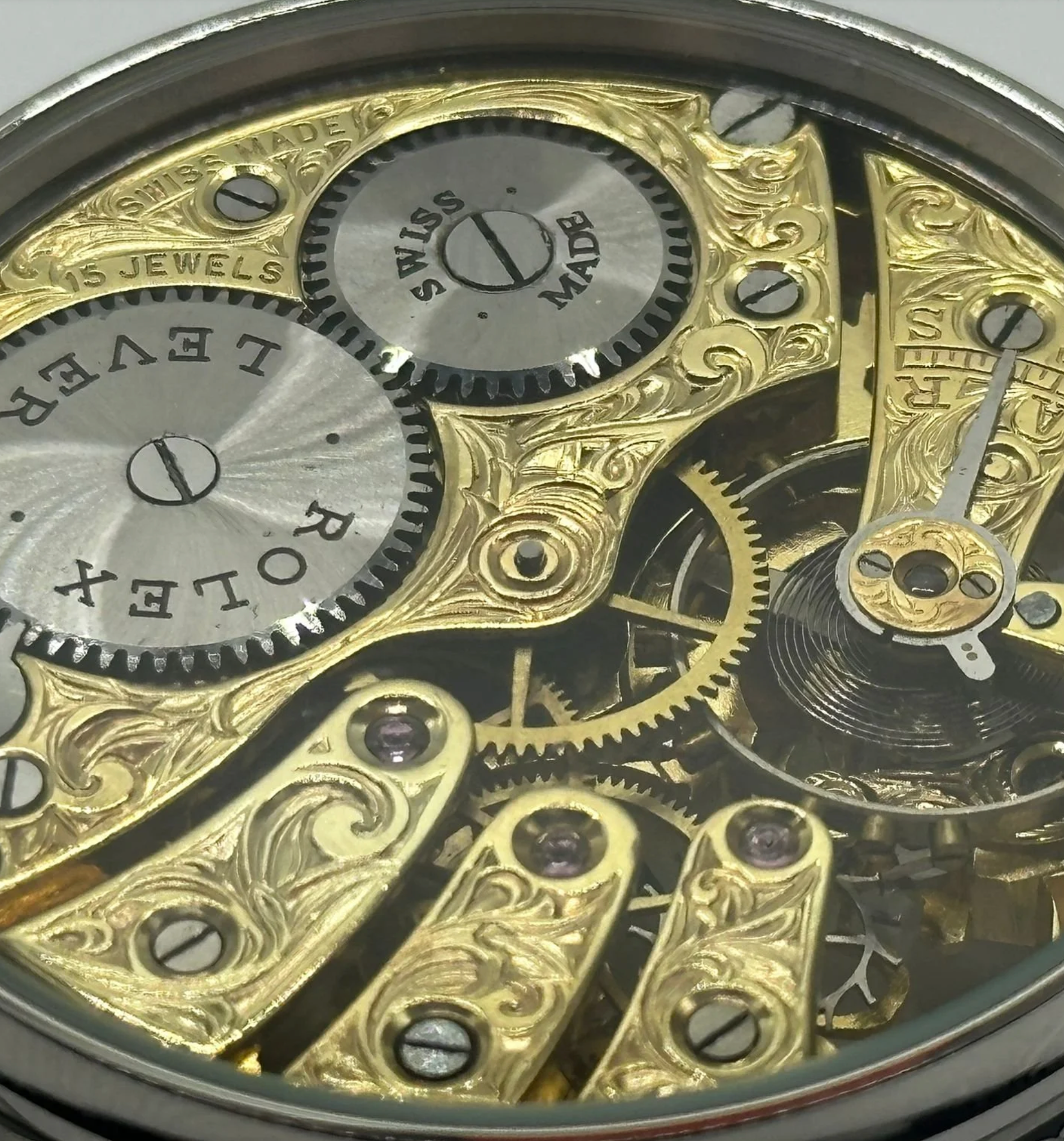 Mens 1920s Rolex Lever Wrist Watch, Skeleton Dial With Diamonds and Rubies