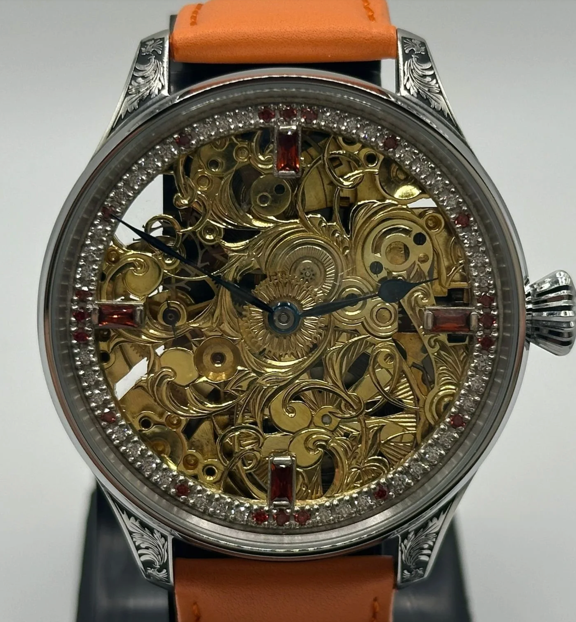 Mens 1920s Rolex Lever Wrist Watch, Skeleton Dial With Diamonds and Rubies