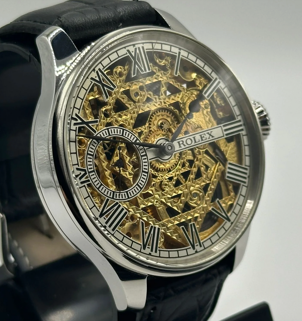 Mens 1920s Rolex Lever Wrist Watch with Stunning Skeleton Dial.