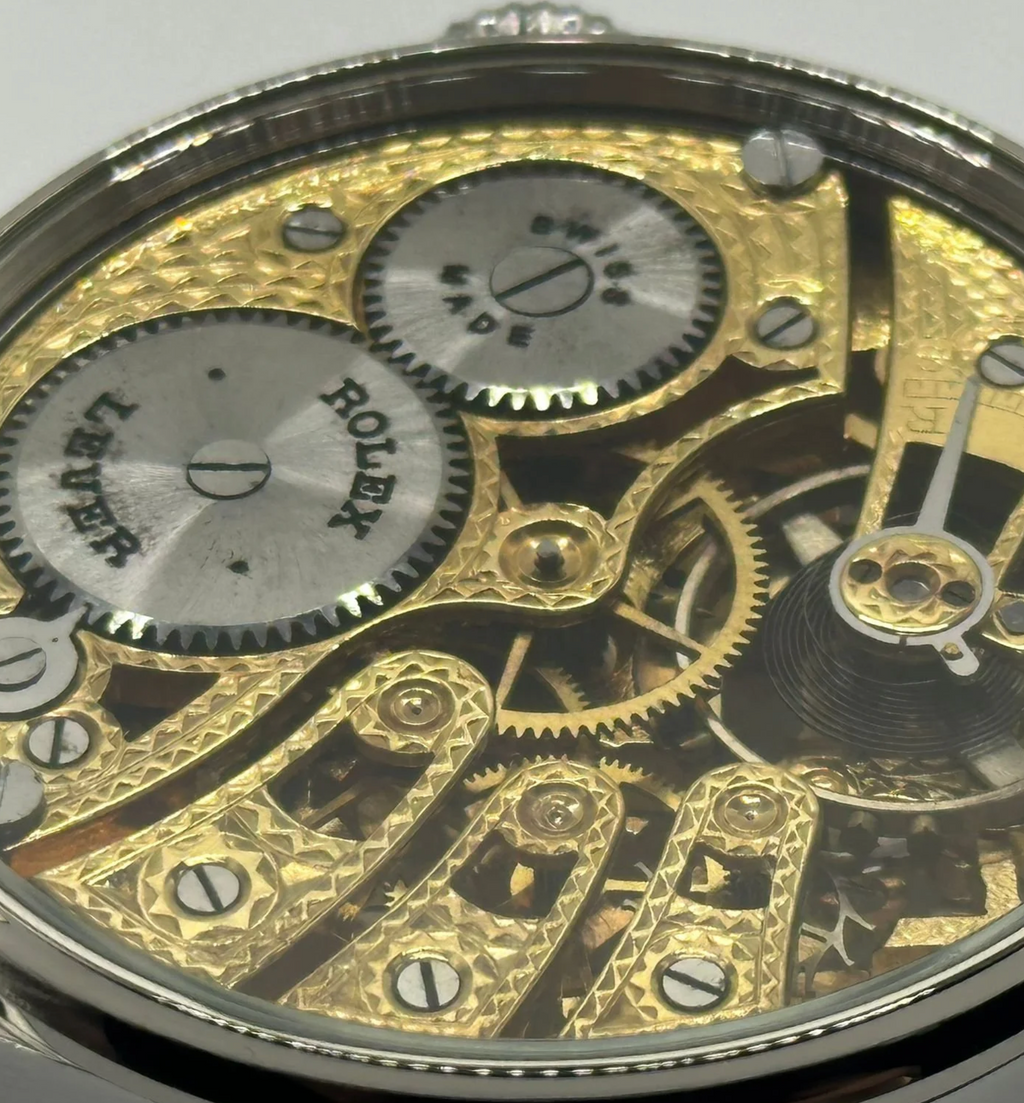 Mens 1920s Rolex Lever Wrist Watch with Stunning Skeleton Dial.