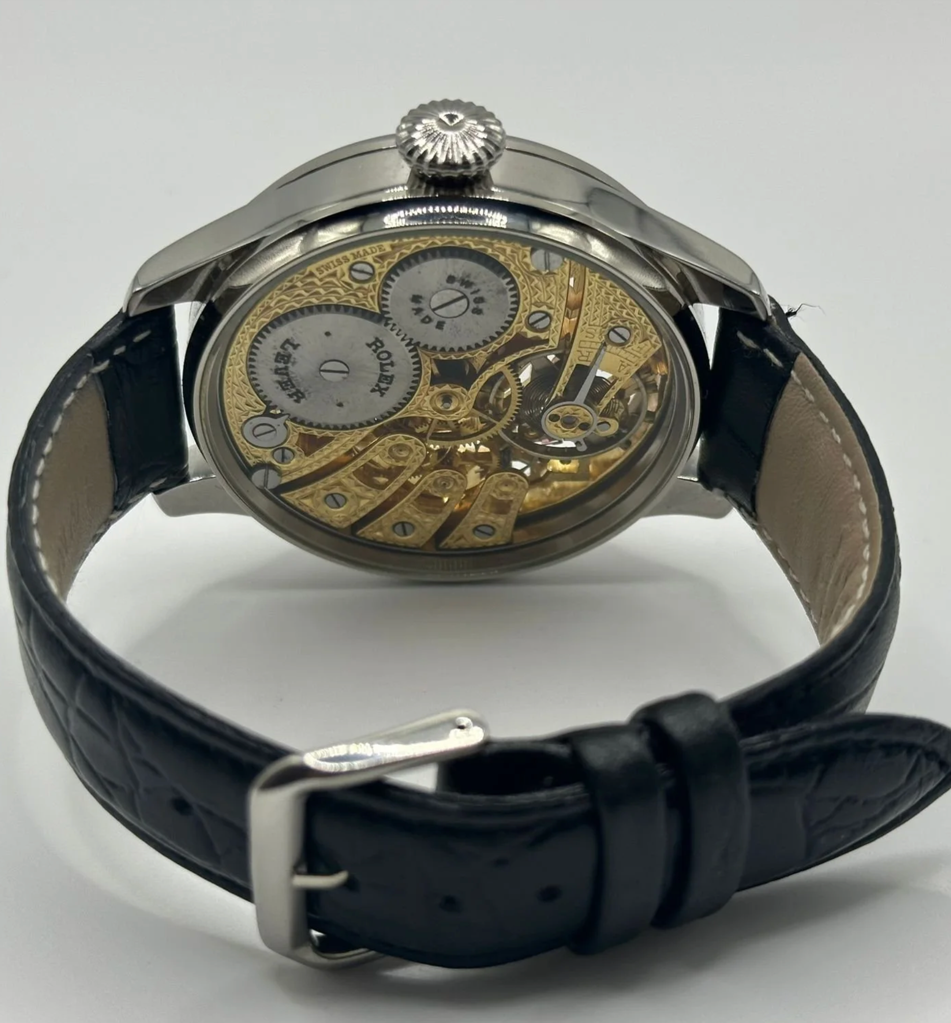 Mens 1920s Rolex Lever Wrist Watch with Stunning Skeleton Dial.