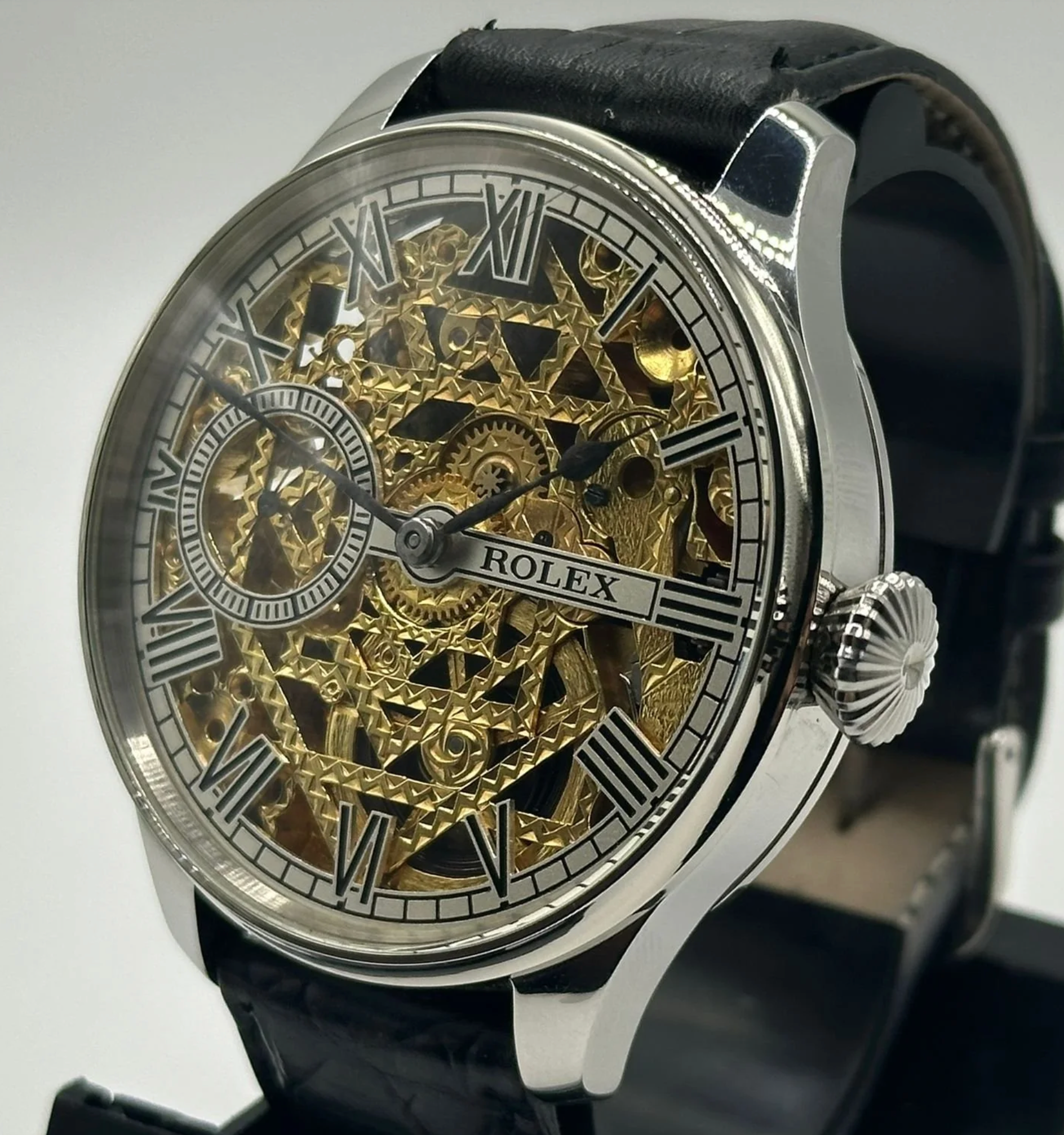 Mens 1920s Rolex Lever Wrist Watch with Stunning Skeleton Dial.