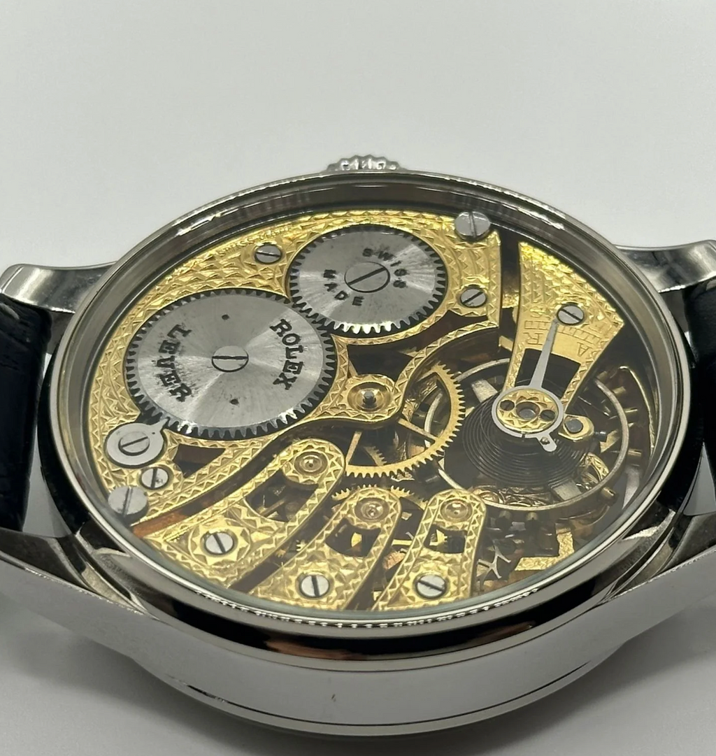 Mens 1920s Rolex Lever Wrist Watch with Stunning Skeleton Dial.