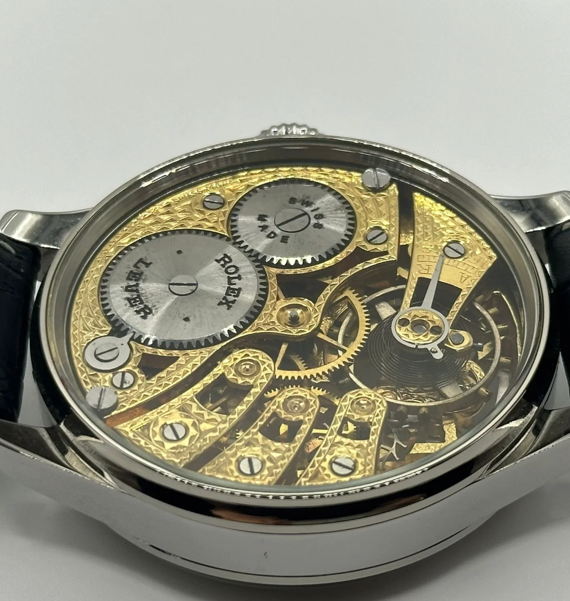 Mens 1920s Rolex Lever Wrist Watch with Stunning Skeleton Dial.