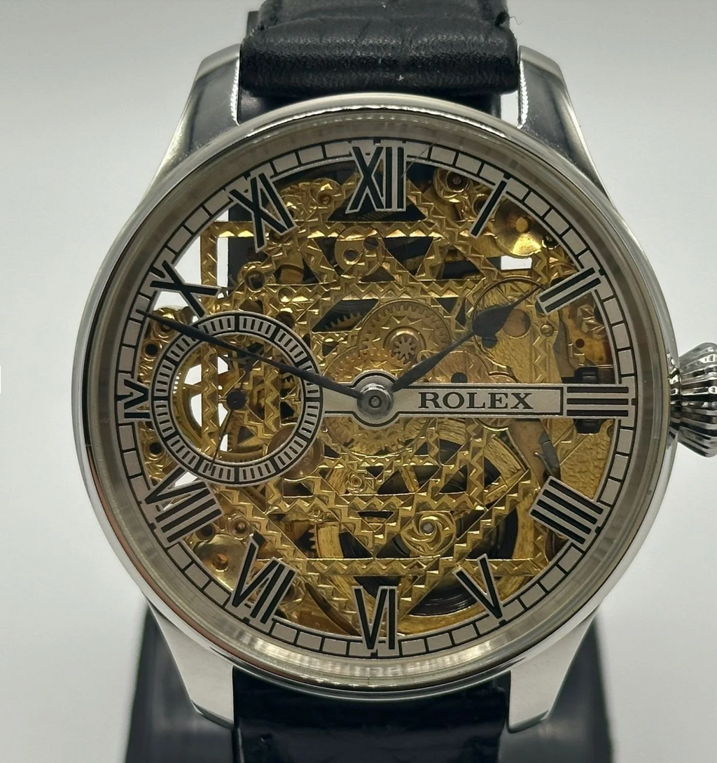 Mens 1920s Rolex Lever Wrist Watch with Stunning Skeleton Dial.